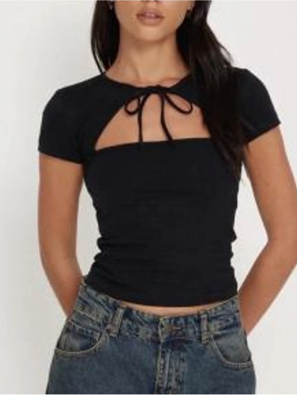 Motel Rocks Black Cutout Tie-Front Crop Top